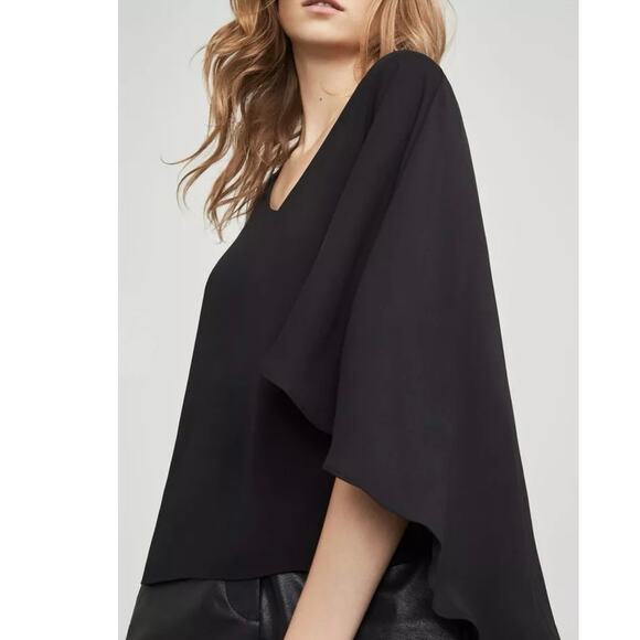 NEW BCBGMaxazria Blue Shannah Deep V Cape Caplet Flowy Draped Blouse Top Size M - Picture 7 of 7
